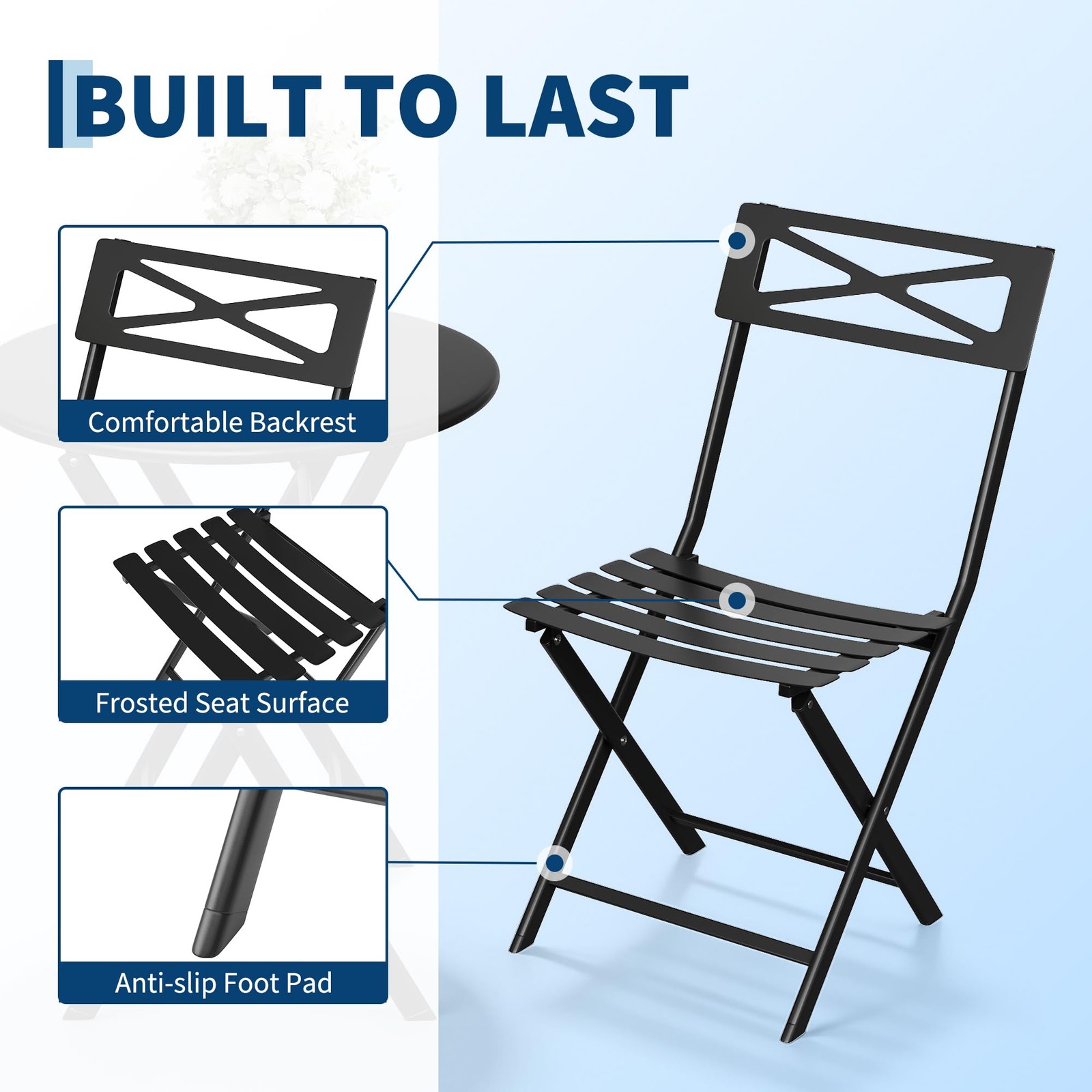 3pcs Folding Bistro Set ,Outdoor Patio Furniture Set All-Weather Table and Chair