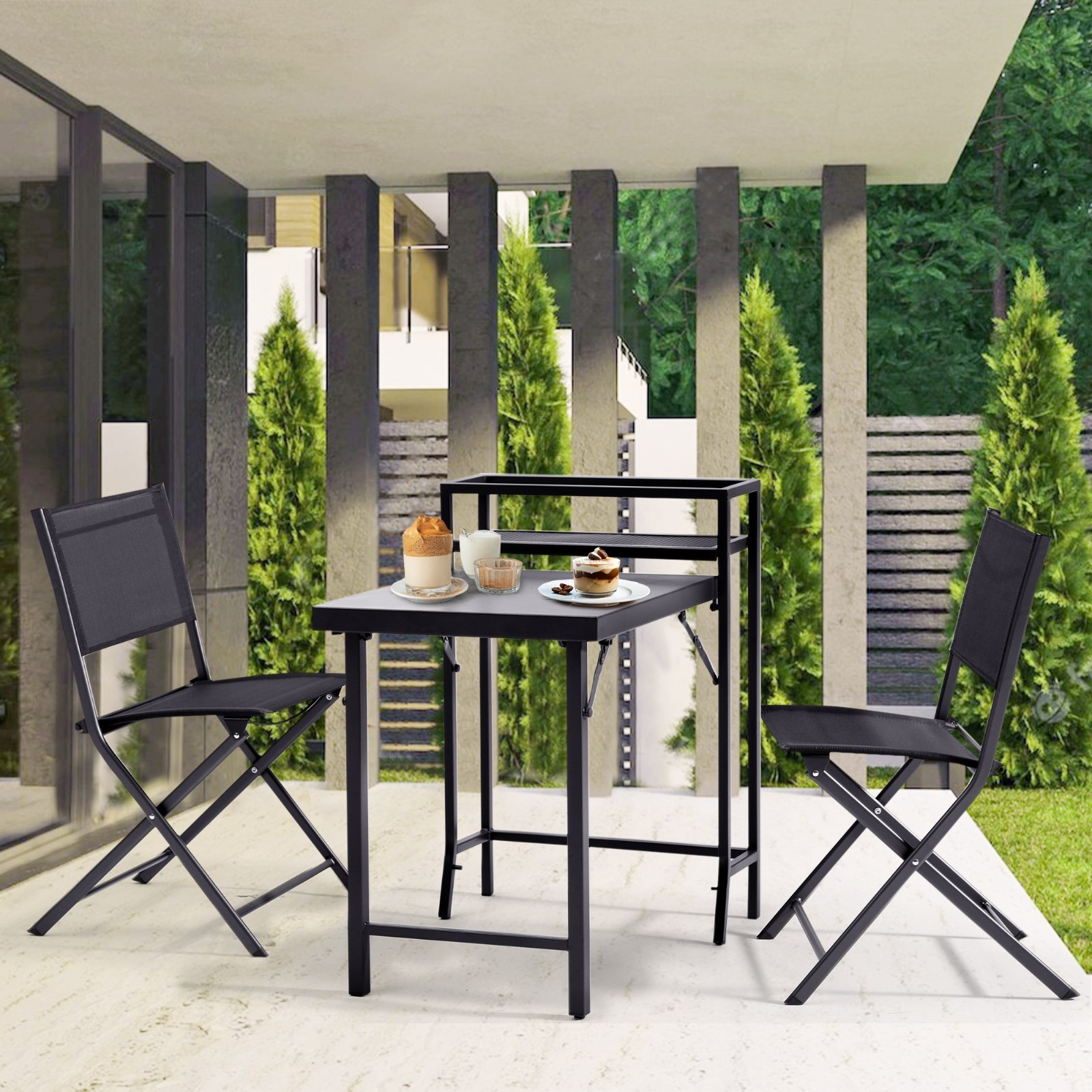Chery Industrial 3-Piece Steel Outdoor Bistro Sets with Patio Table and Chairs