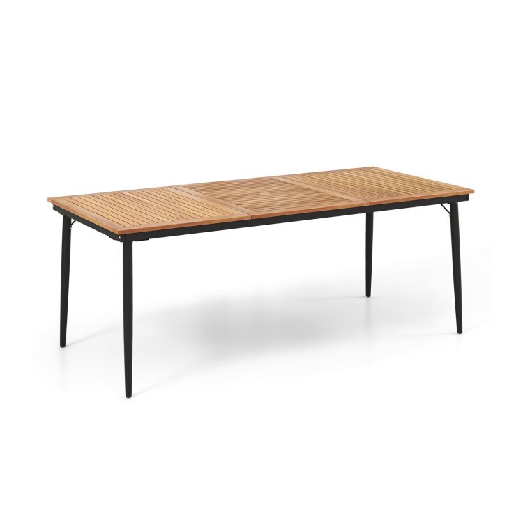 79″ Outdoor Patio Furniture Dining Table Home Acacia Wood With 1.9″Umbrella Hole