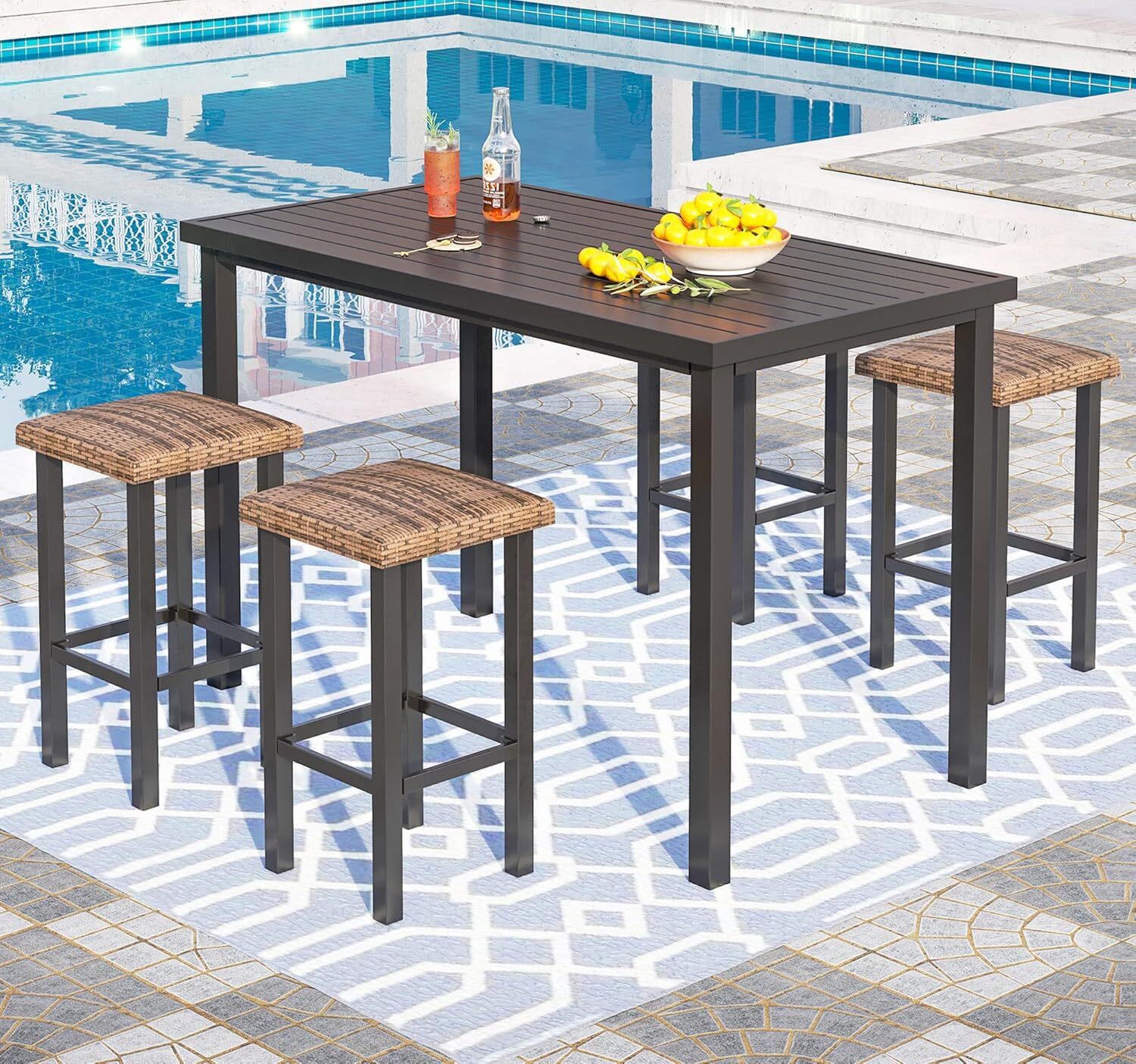 Outdoor Bar Set Patio Bar Table Bar Stool Rattan Barstools Bar Height Table