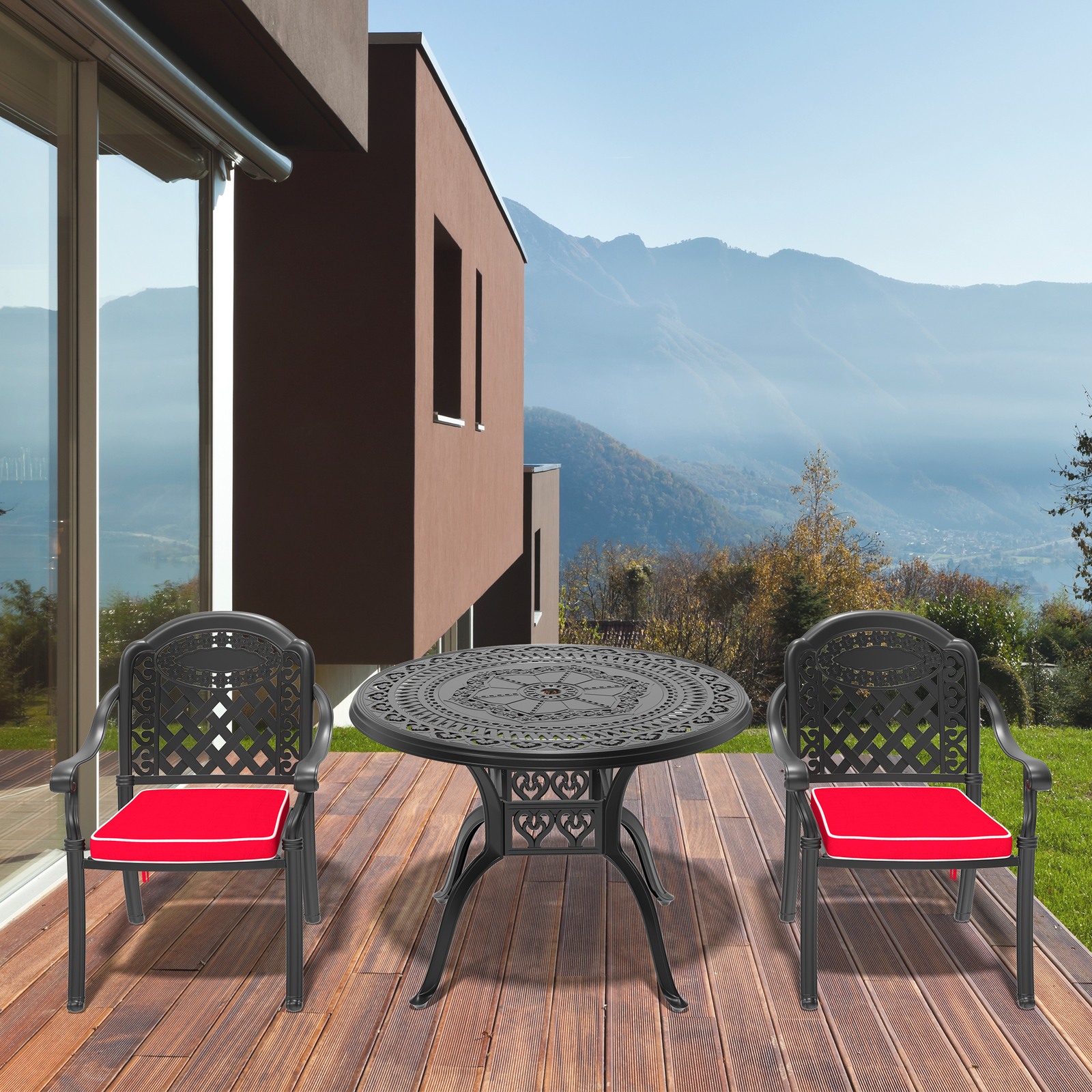 3Pieces Outdoor Dining Set Patio Bistro Set 40in Round Table Set W/Umbrella Hole
