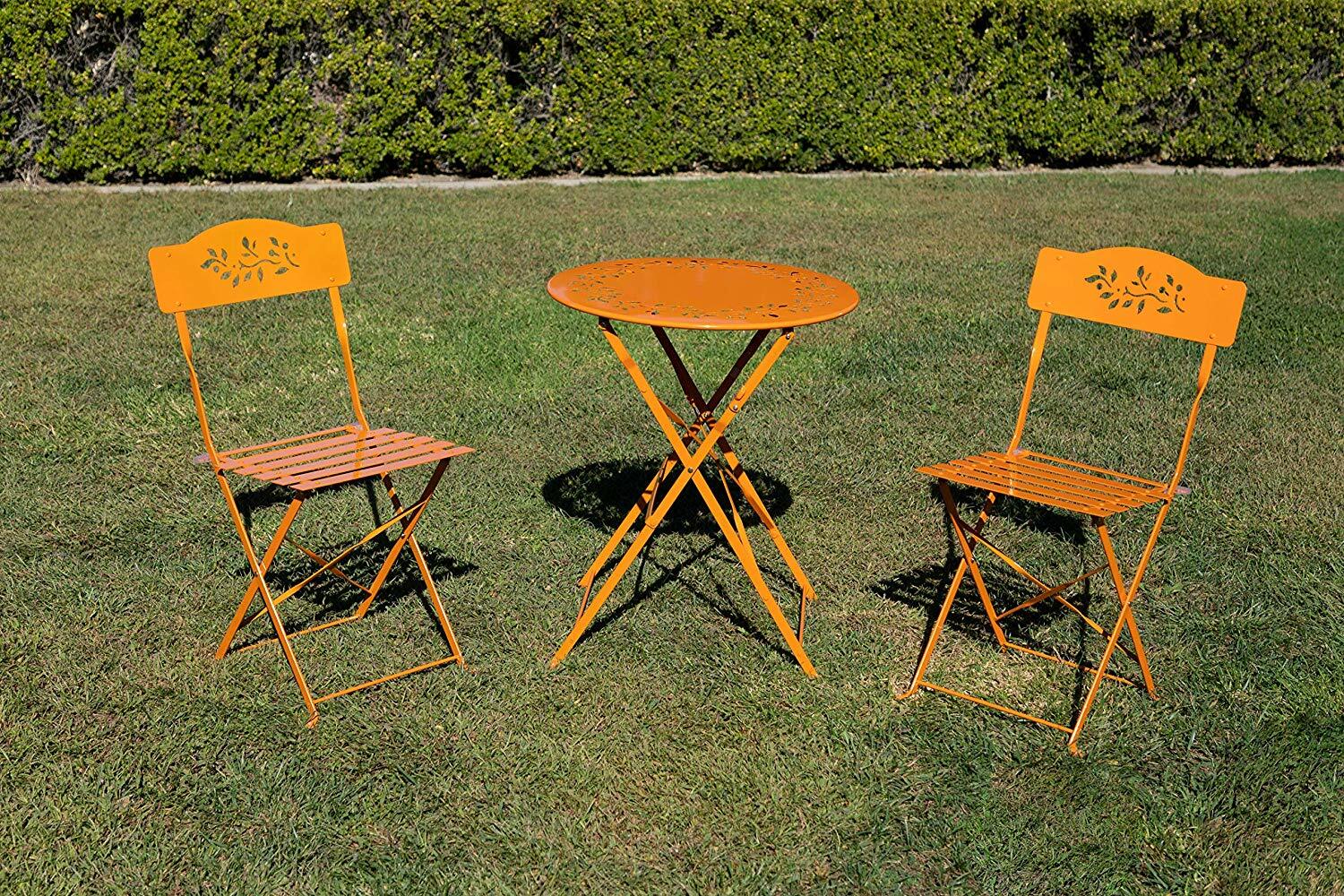 Bistro Set Orange 3-Piece Patio Furniture Outdoor Seating Floral Yard Lawn Deck