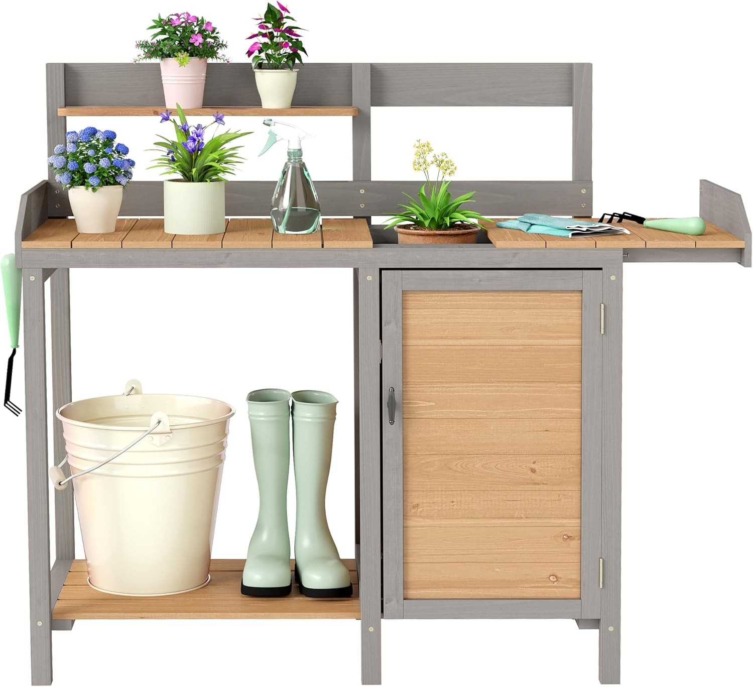 Wooden Potting Bench Table W/ Sink,Outdoor Garden Table Work Bench W/ Storage
