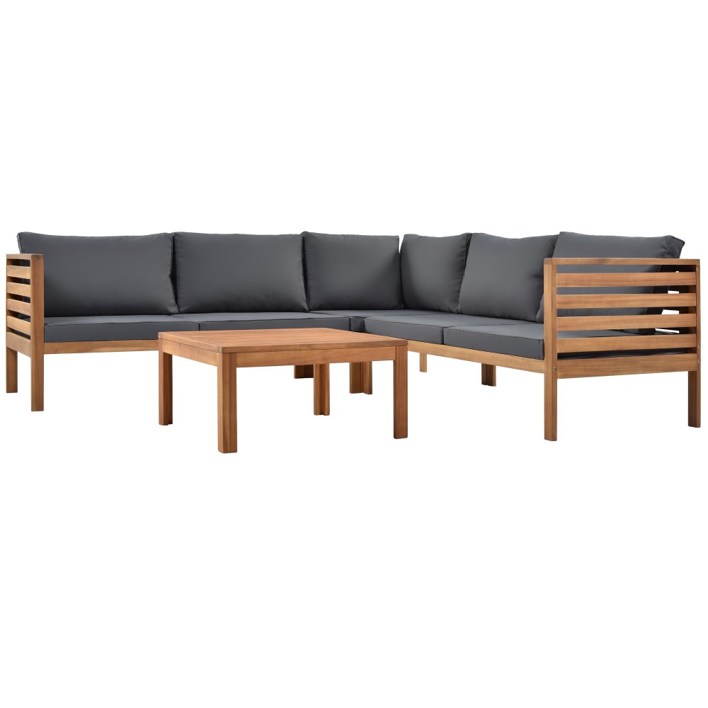4PCS Acacia Wood Patio Sectional Sofa Set w/UV Protected Cushions & Coffee Table