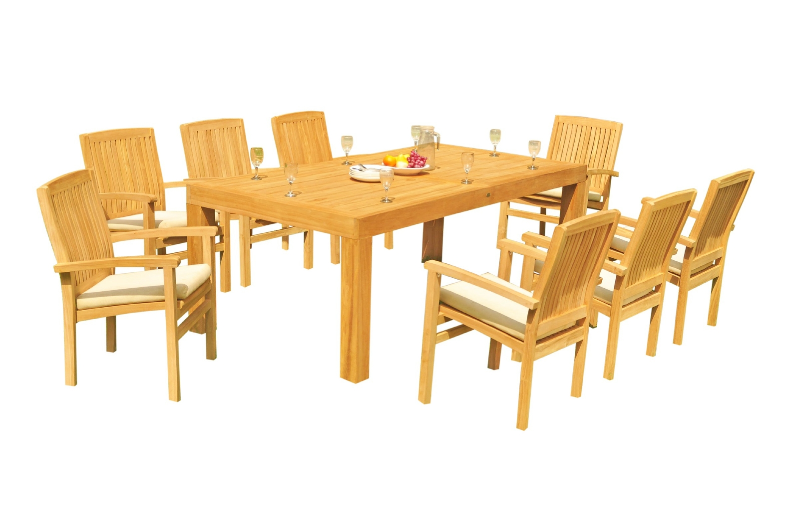 A-Grade Teak 9pc Dining 86 Canberra Rectangle Table Wave Stacking Arm Chairs Set