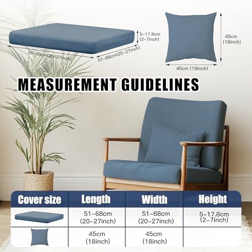 12-Piece Outdoor Cushion & Pillow Cover 8Pcs with 4Pillow Covers Grey Blue…