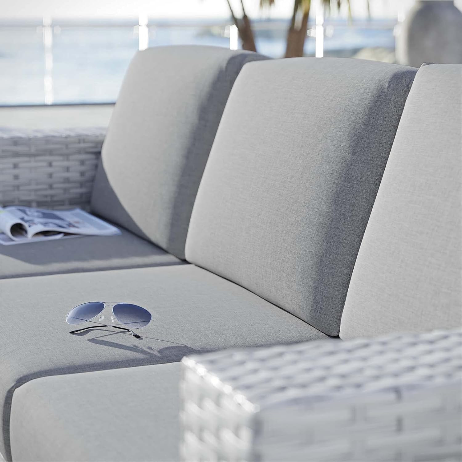 Stylish Light Gray Wicker Rattan Outdoor Sofa for Comfortable Patio Seating