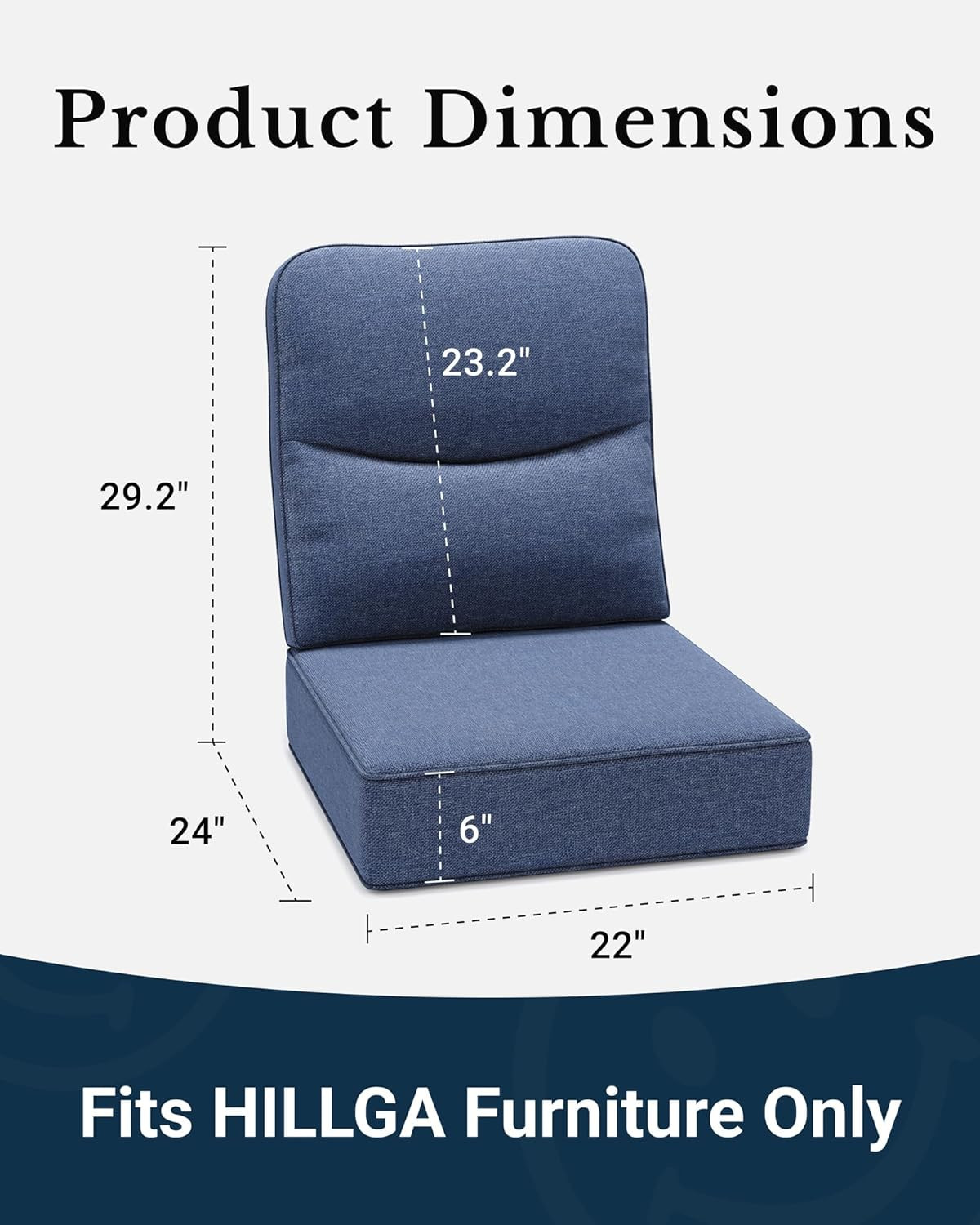 HILLGA Luxury 6-Inch Thick Patio High Back Cushions, 2PCS Waterproof Outdoor Cus