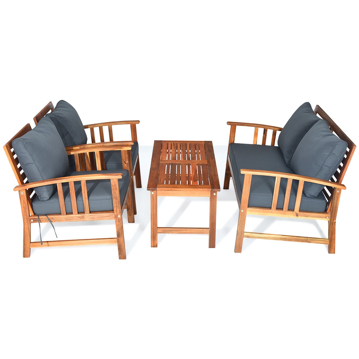 Set of 4 Wooden Patio Furniture Set Table Sofa Chair Cushioned Garden NEW