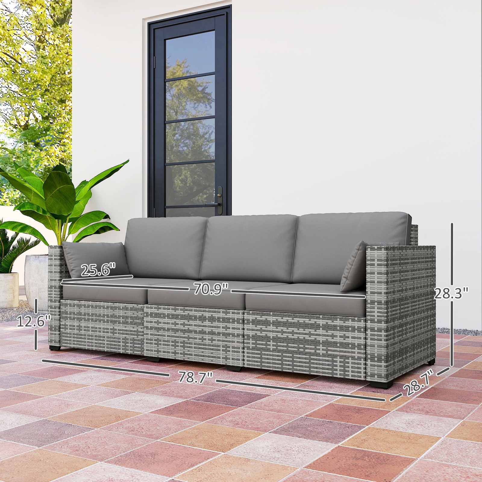 Outsunny Three-Seater Outdoor Wicker Patio Furniture, Gray