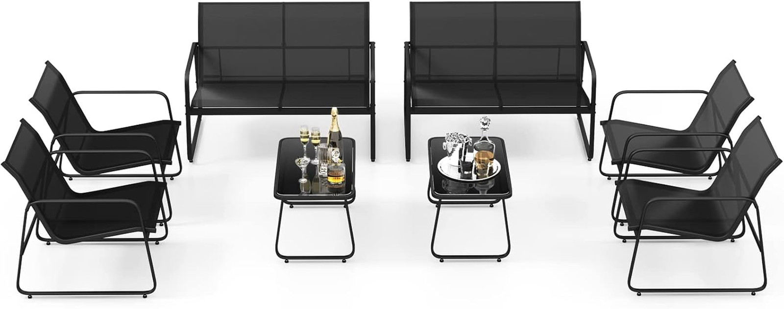 8-Piece Outdoor Patio Furniture Set with Glass Table & Breathable Fabric