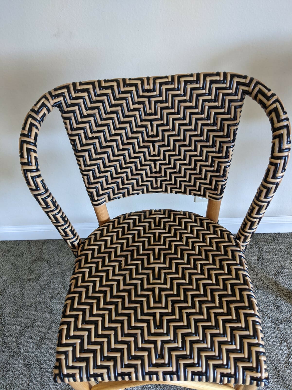 Slightly Used Beige and Black Rattan Wicker Bar Stools