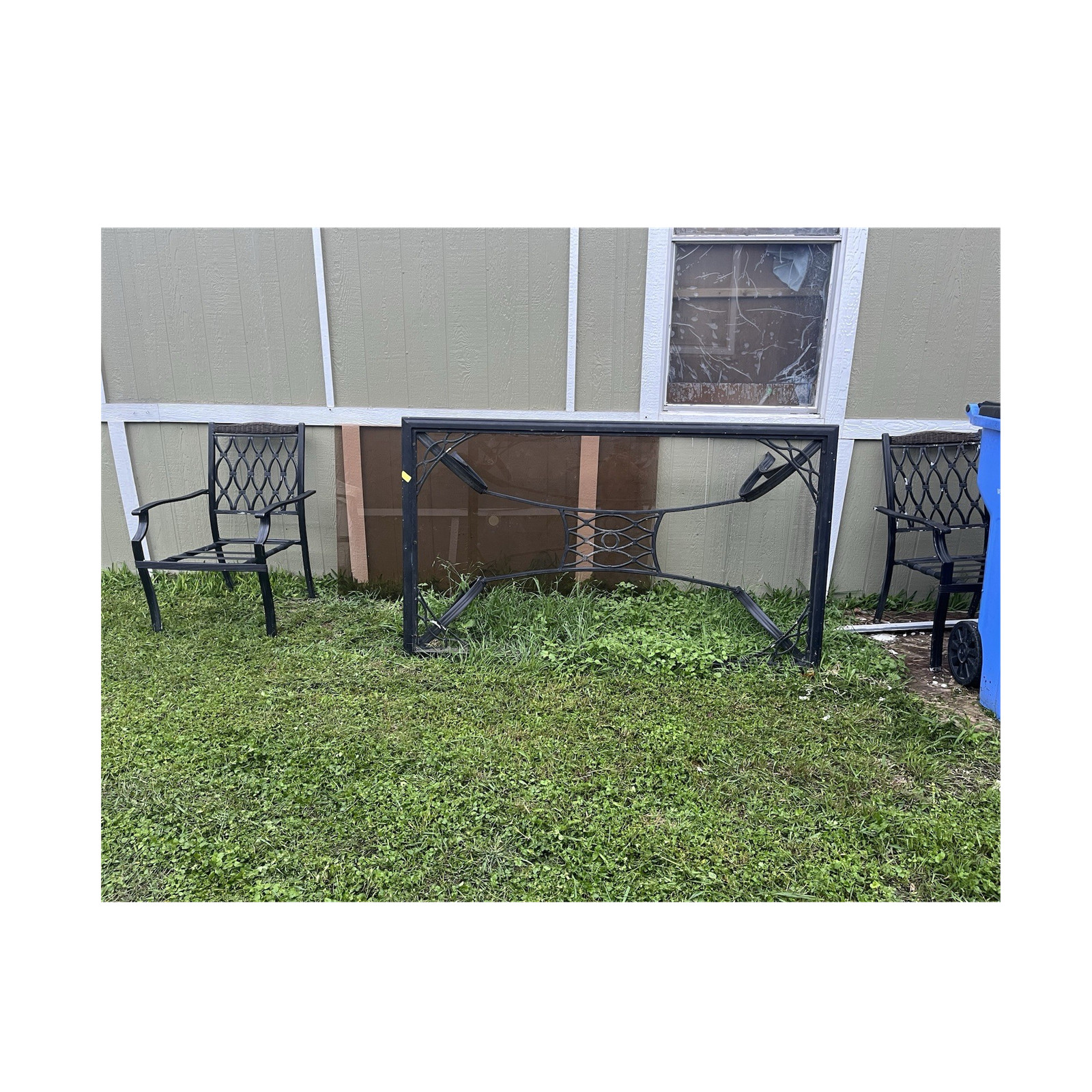 Black Metal Three-Piece Patio Table & Chair Set, Rectangular, Seats 2
