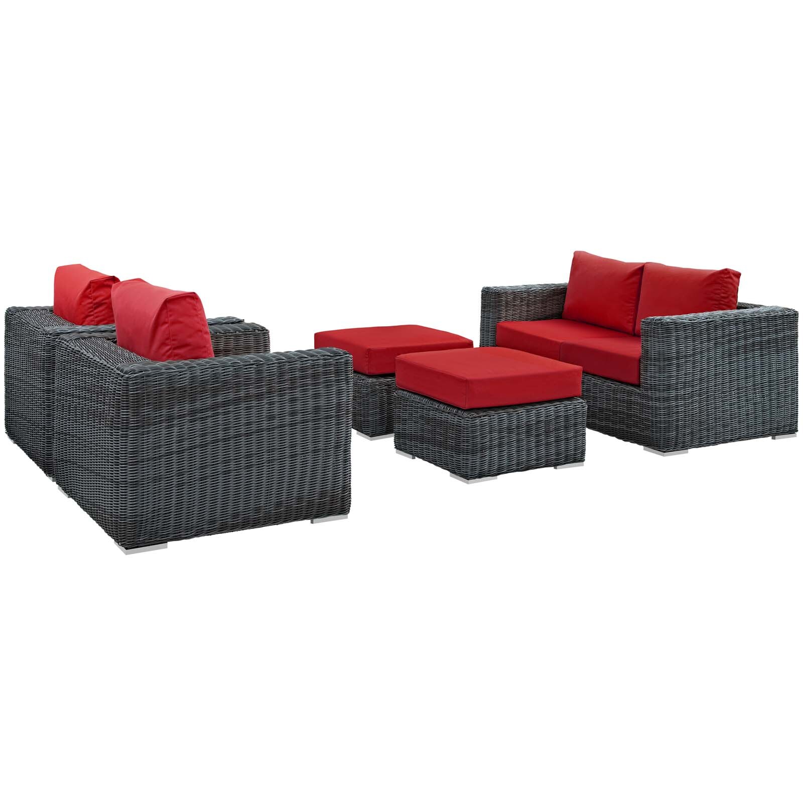 Modway Summon 5 Piece Outdoor Patio Sunbrella® Sectional Set in Canvas Red