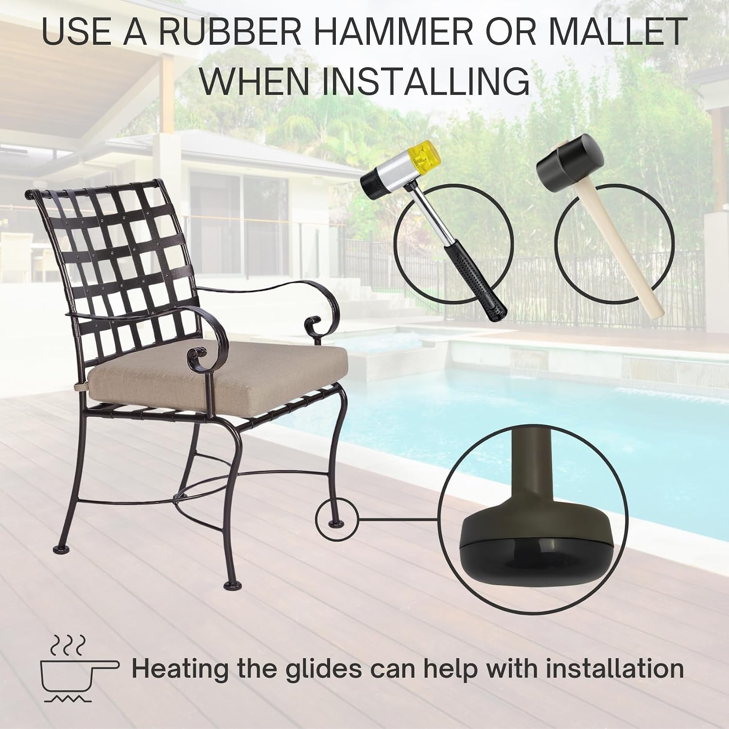 Project Patio 1-1/2″ Wrought Iron Patio Furniture Feet Caps – round Plastic Outd