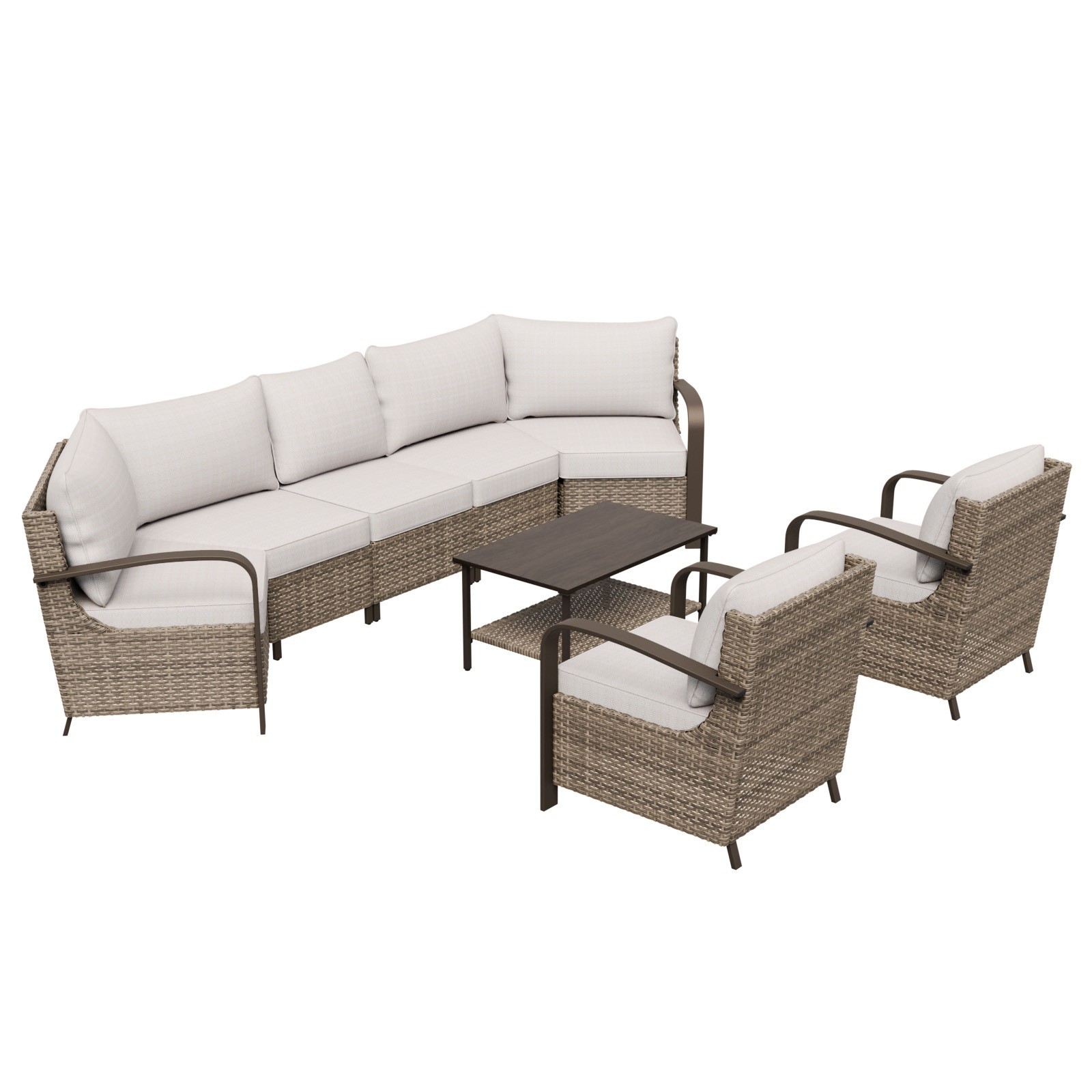 EAGLE PEAK 6PCS Half-Moon Curved Wicker Outdoor Patio Furniture Set Conversation