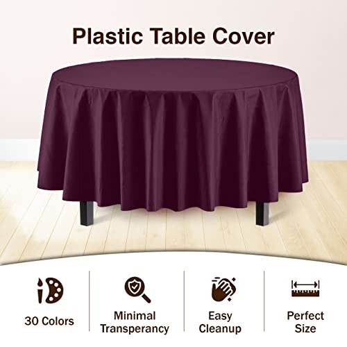 Exquisite 12-Pack Premium Plastic Tablecloth 84in. Round Table Cover – Plum