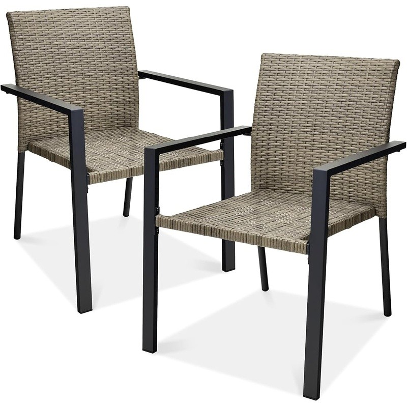 Heavy Duty Steel Wicker Stacking Chairs Set of 2 Patio Fire Pit Outdoor New