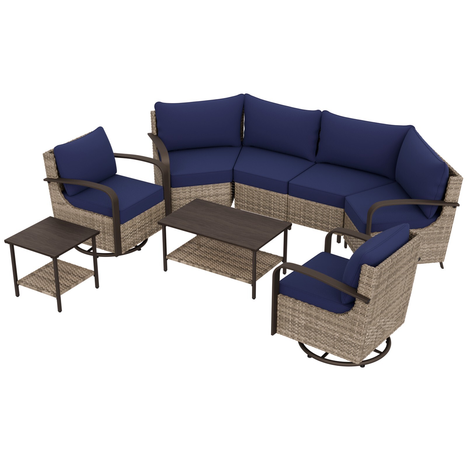 EAGLE PEAK 7 pcs Outdoor Half-Moon Curved Wicker Patio Conversation Set
