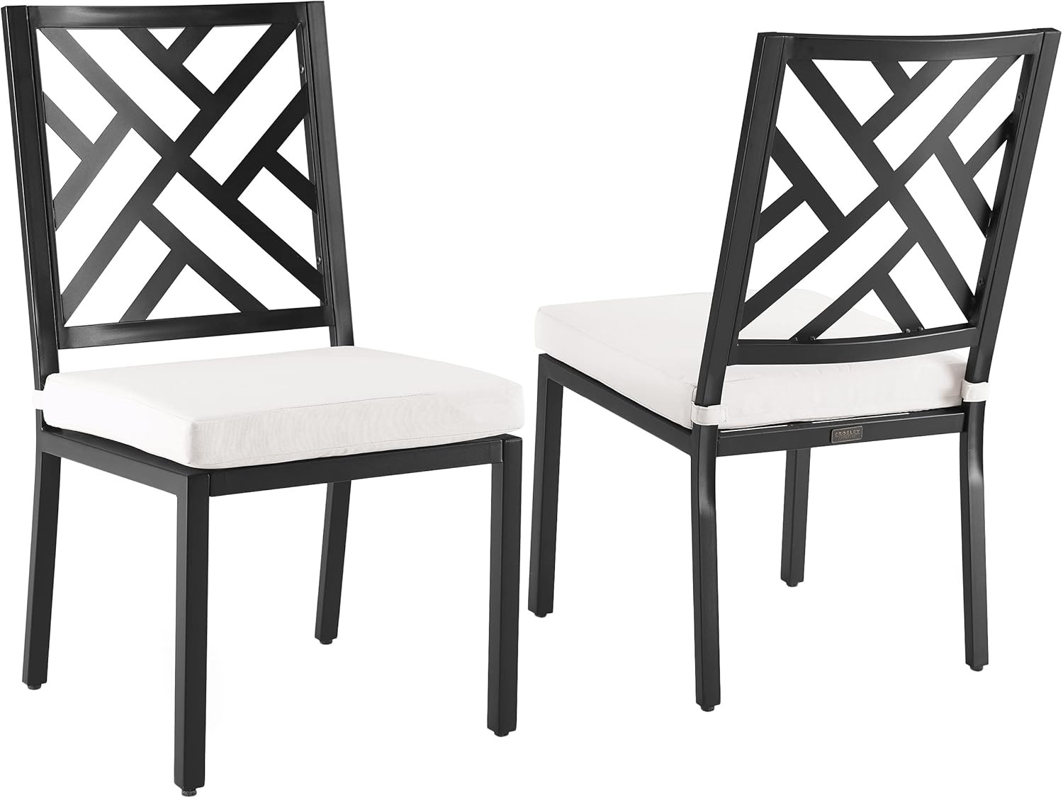 Locke 2-Piece Outdoor Dining Chair Set, Matte Black with Cream Cushions