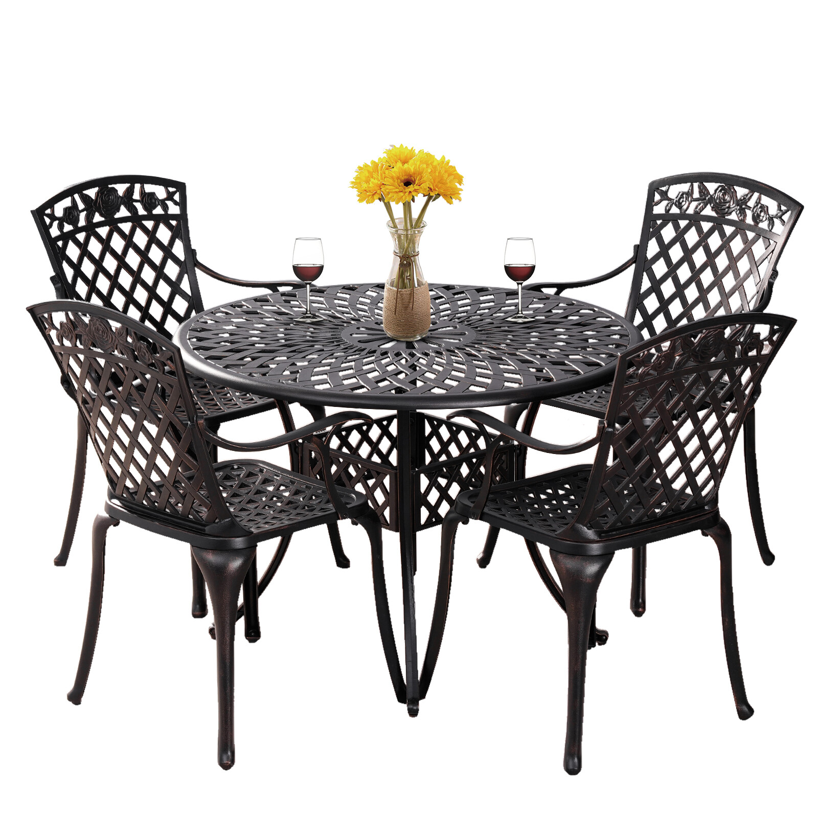 Outdoor 5 Piece Patio Dining Sets Cast Aluminum Bistro Table and Chairs Set 4