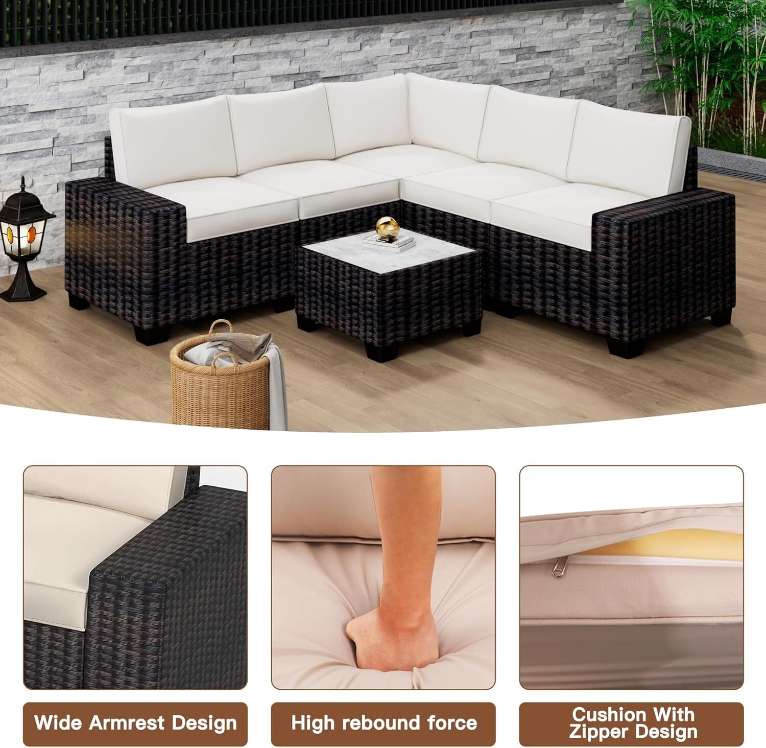 6-Piece Modular Outdoor Sectional Set, PE Rattan, UV/Weatherproof w/Coffee Table