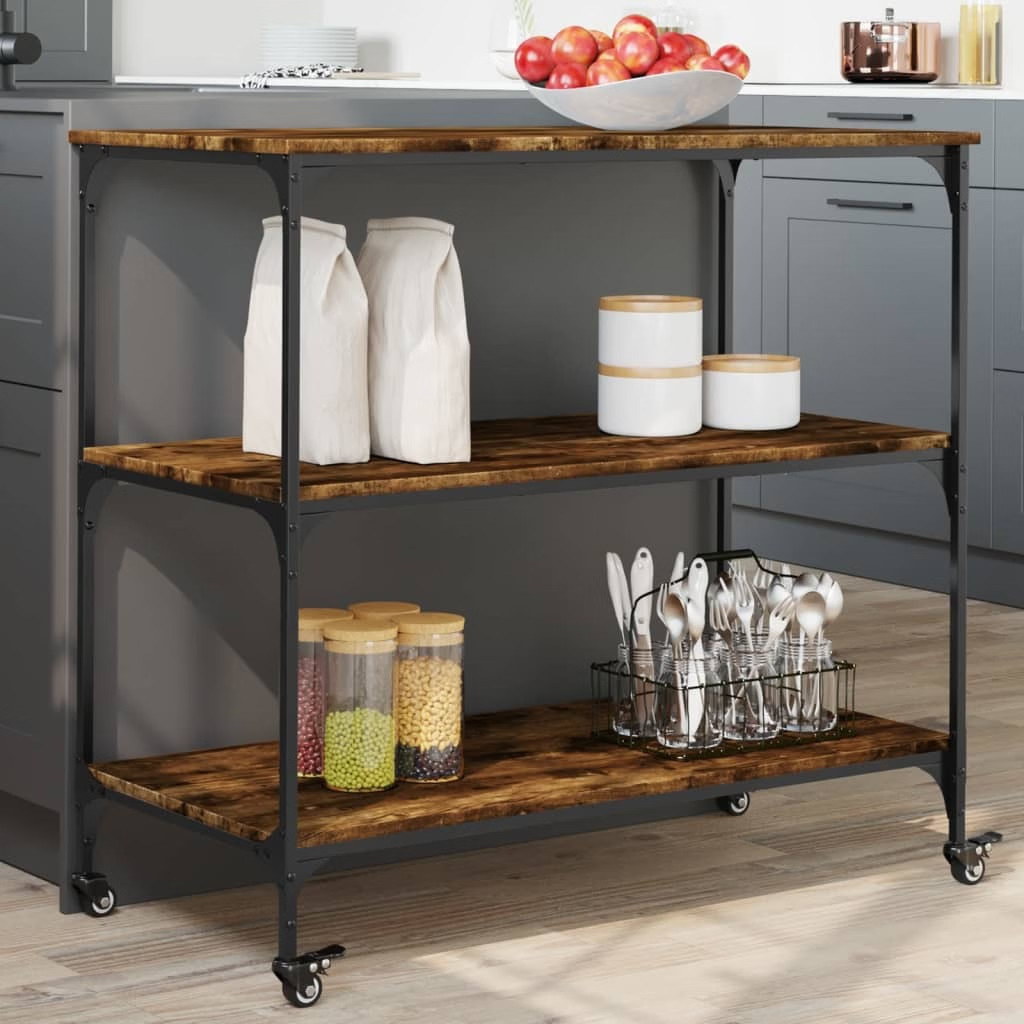 Kitchen Trolley Smoked Oak 40.2″x19.7″x37.4″ Engineered Wood