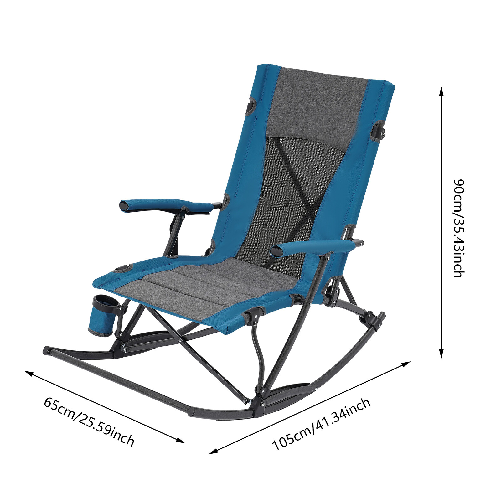 Folding Rocking Camping Chair Steel Frame Oxford Mesh Back Cup Holder 330 lb