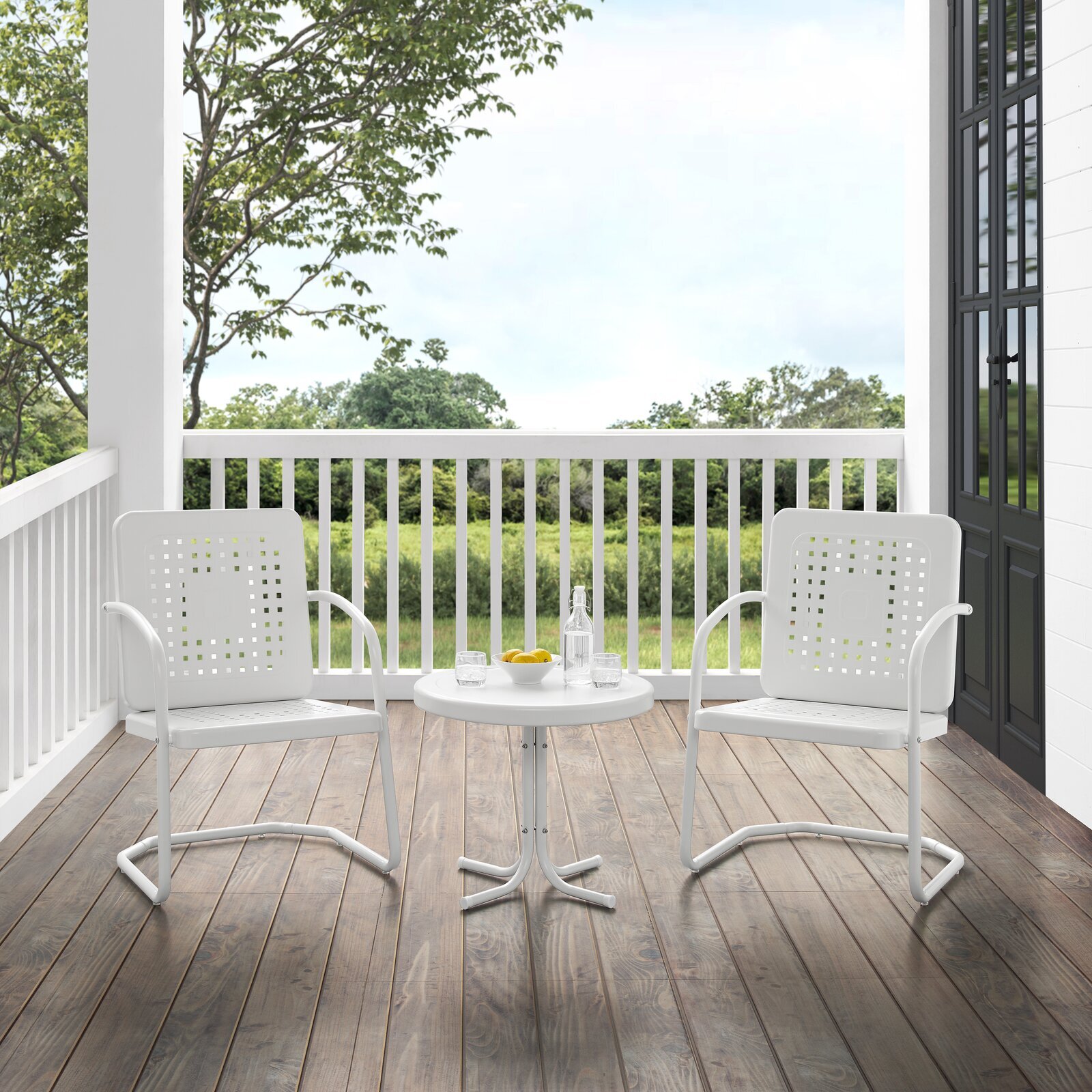 3 Piece White Retro Metal Patio Chair Bistro Set Home Outdoor Furniture Garden