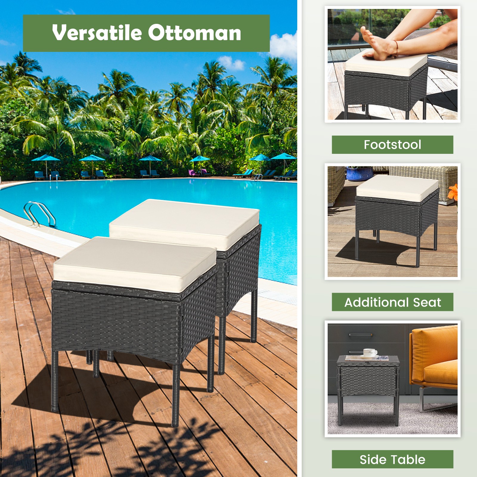 Patio 5PCS Rattan Furniture Set Cushioned Sofa Ottoman Armrest Side Table Garden