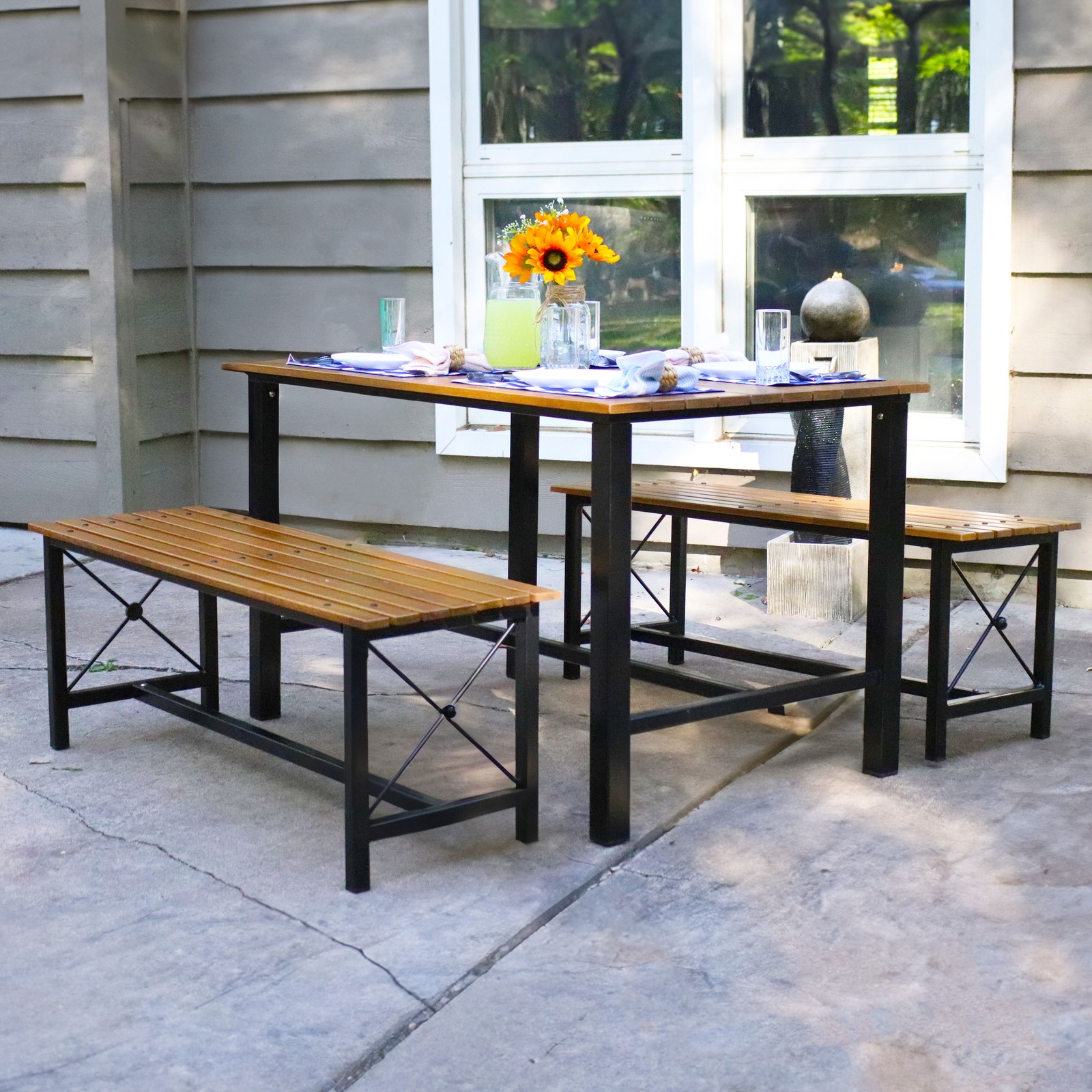 3-Piece European Chestnut Patio Dining Set by Sunnydaze
