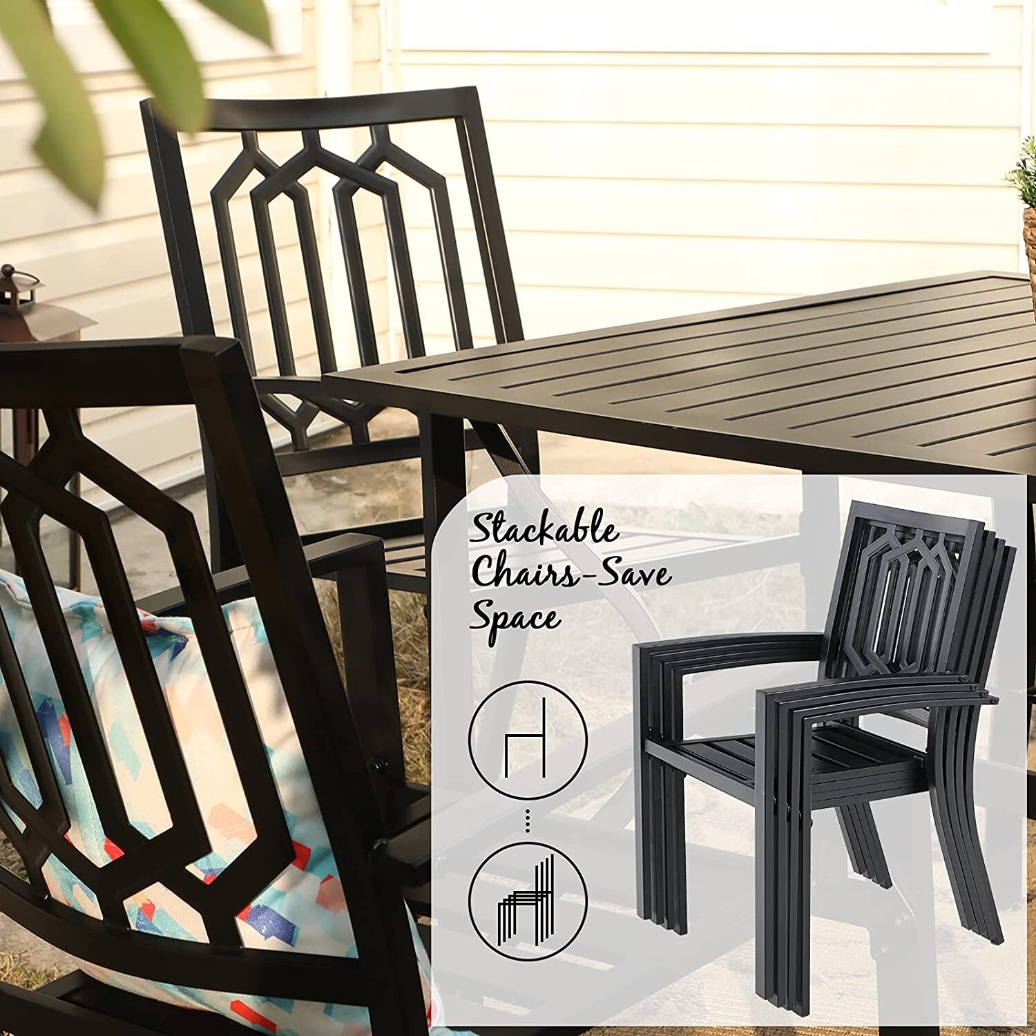 7-PCS Outdoor Patio Dining Set Wood-like Table with Umbrella Hole 6 Chairs