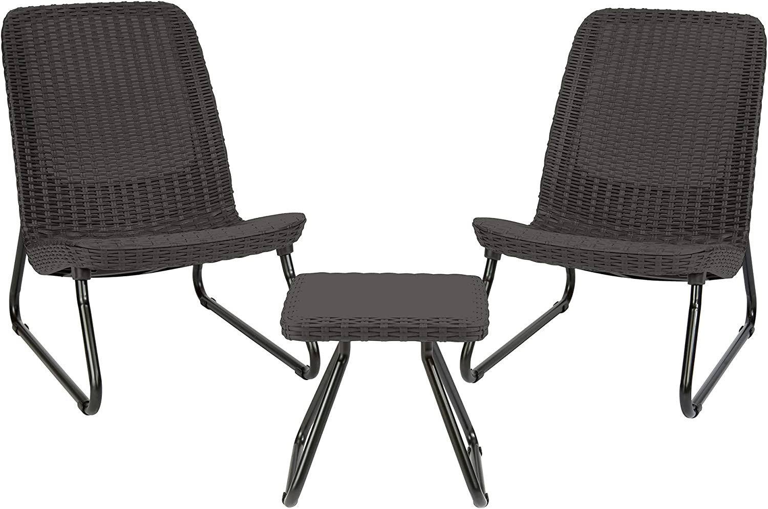 Keter Rio 3 Piece Resin Wicker Patio Furniture Set with Side Table and Outdoor C