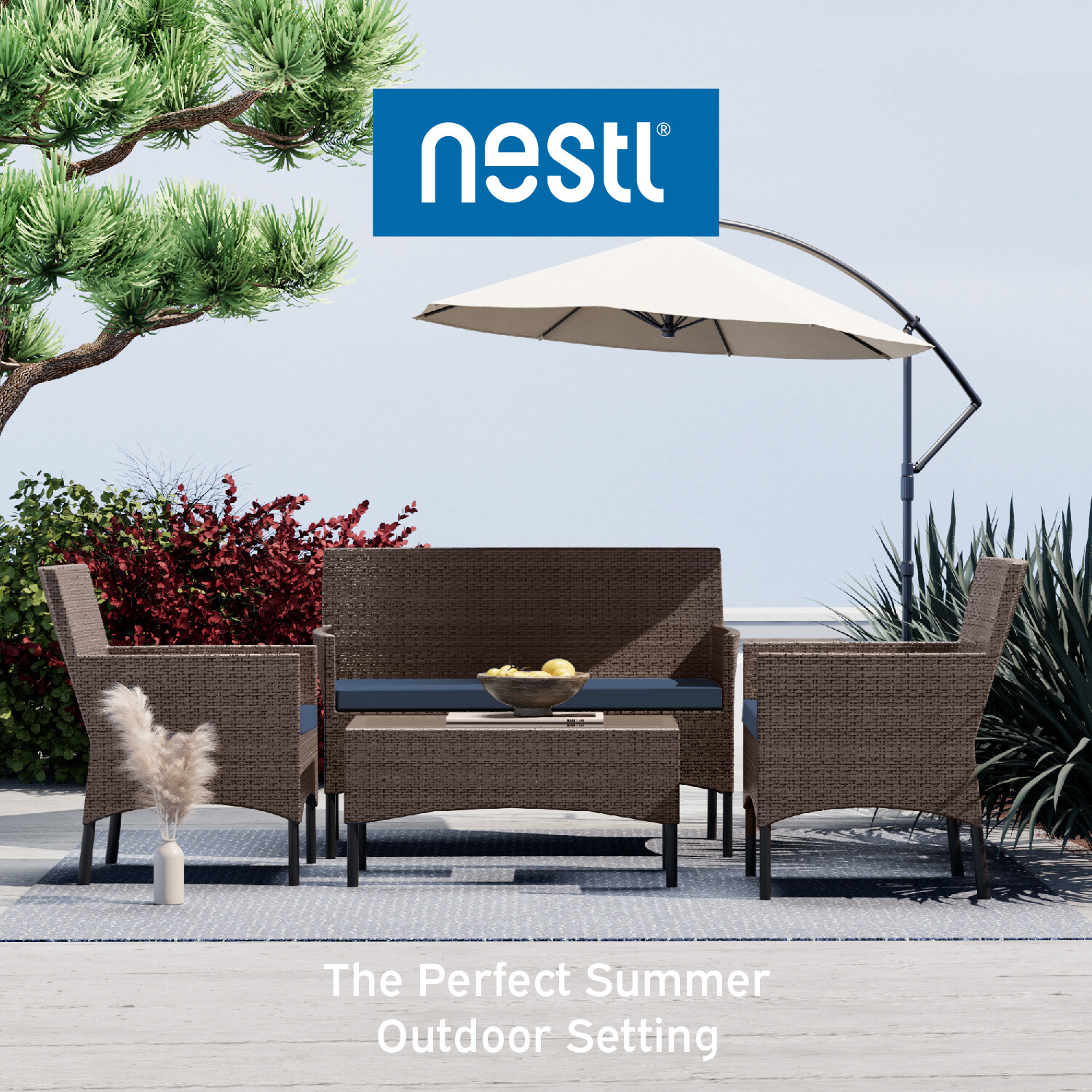 4 Piece Patio Furniture Set by Nestl- Outdoor Patio Set Loveseat, Chairs, Table