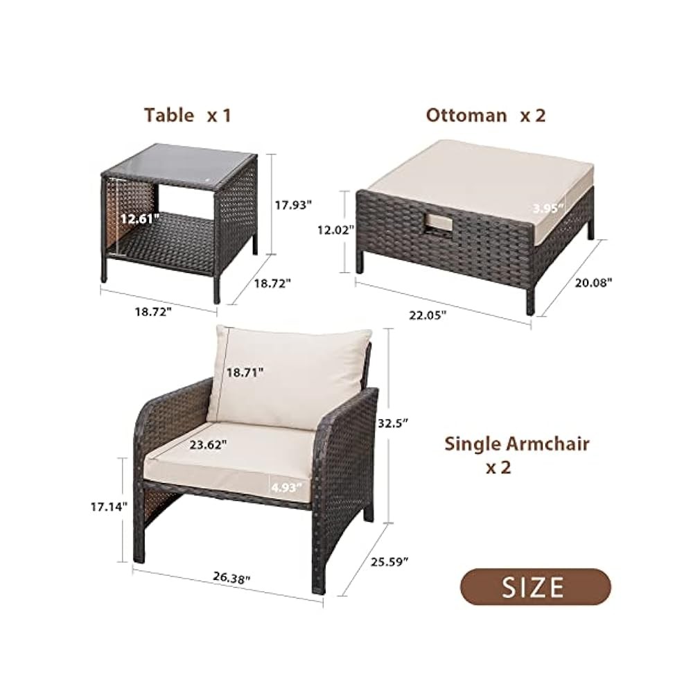Porch & Patio Set, 5 Piece Wicker Conversation Set with Cushions Included