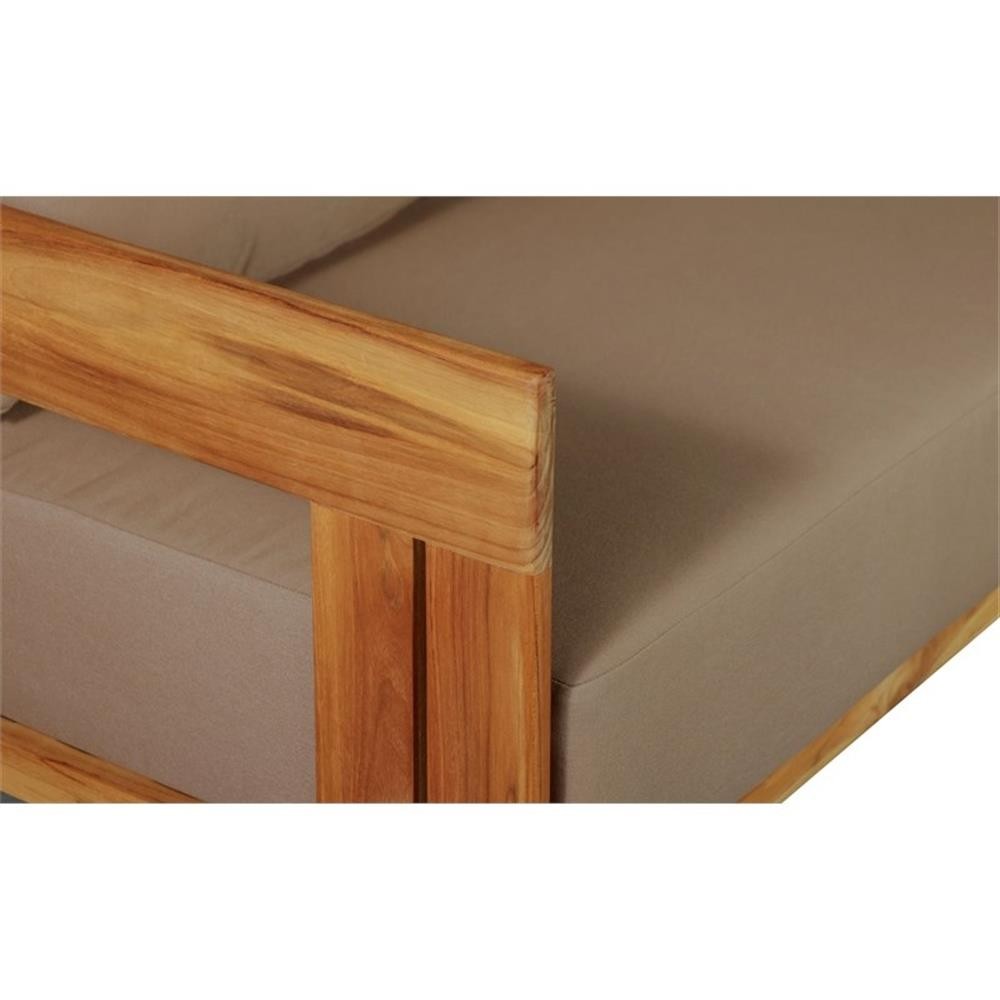 Pemberly Row Contemporary Outdoor Solid Teak Wood Sofa in Light Brown
