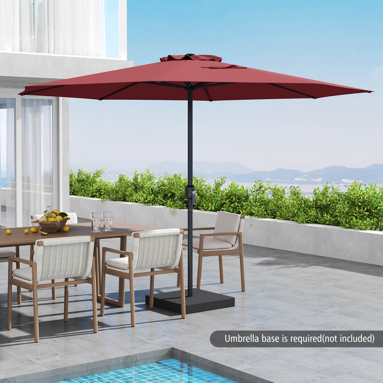 12 FT Patio Umbrella Outdoor Market Umbrella w/ Crank Handle 8 Sturdy Ribs Red