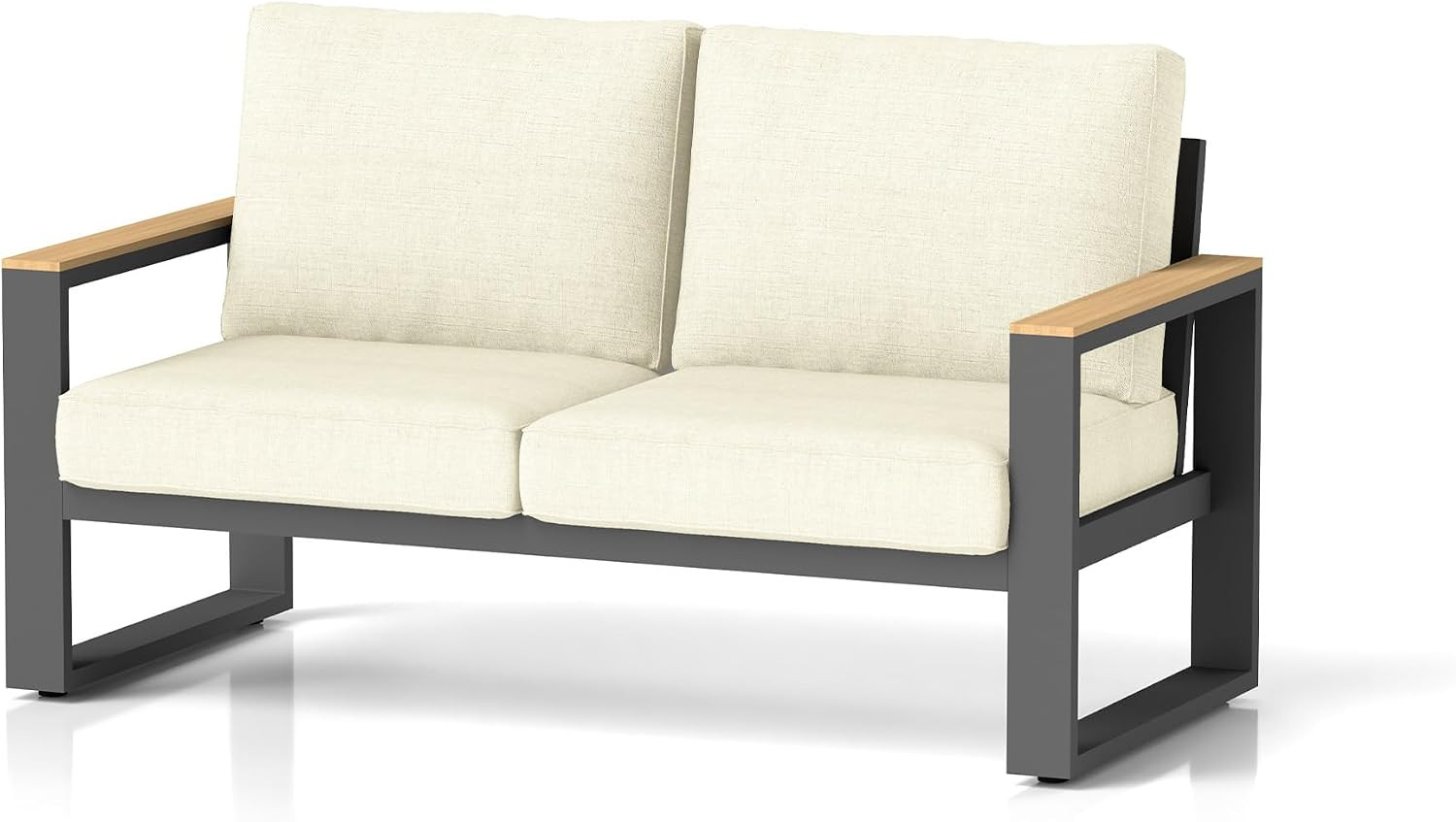 Aluminum Outdoor Loveseat, All-Weather Metal Patio Loveseat with Height-Adjustab