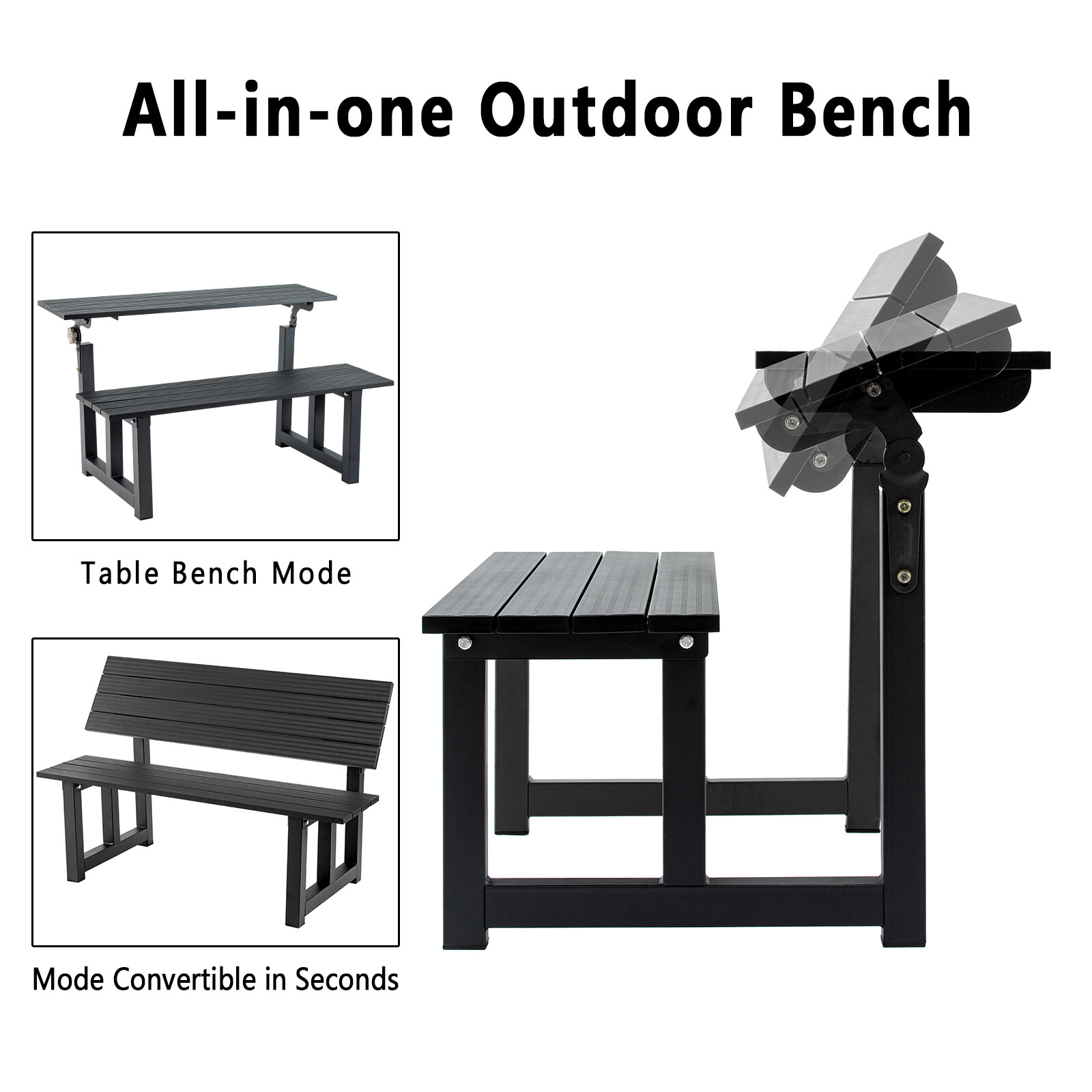 TECSPACE New Aluminum 2-colour Outdoor Convertible Bench All-in-one Table&Bench