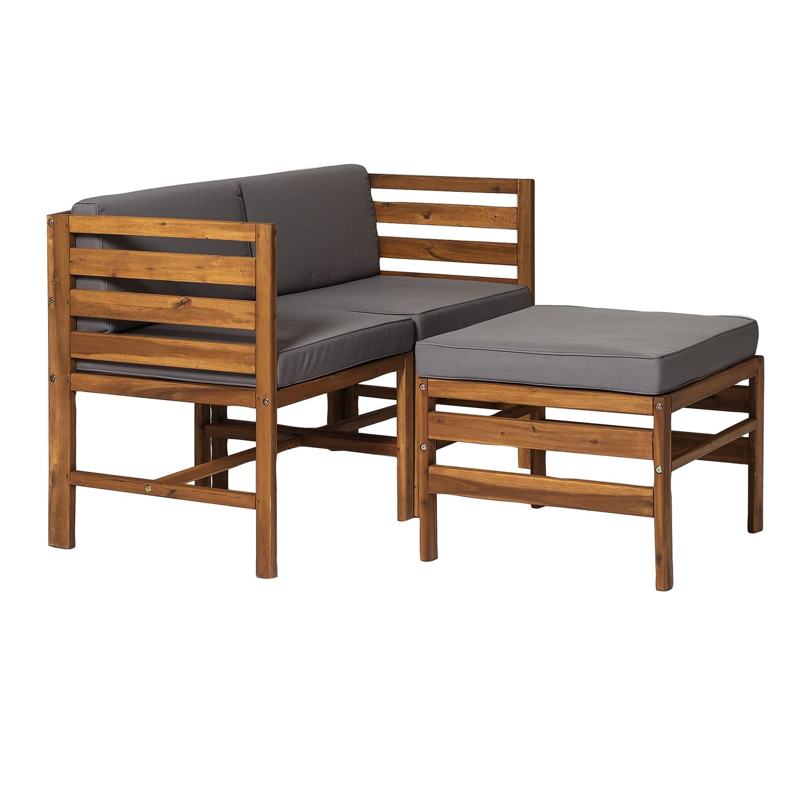 Walker Edison Ravello Contemporary 3 Piece Acacia Wood Outdoor Modular Chat Set
