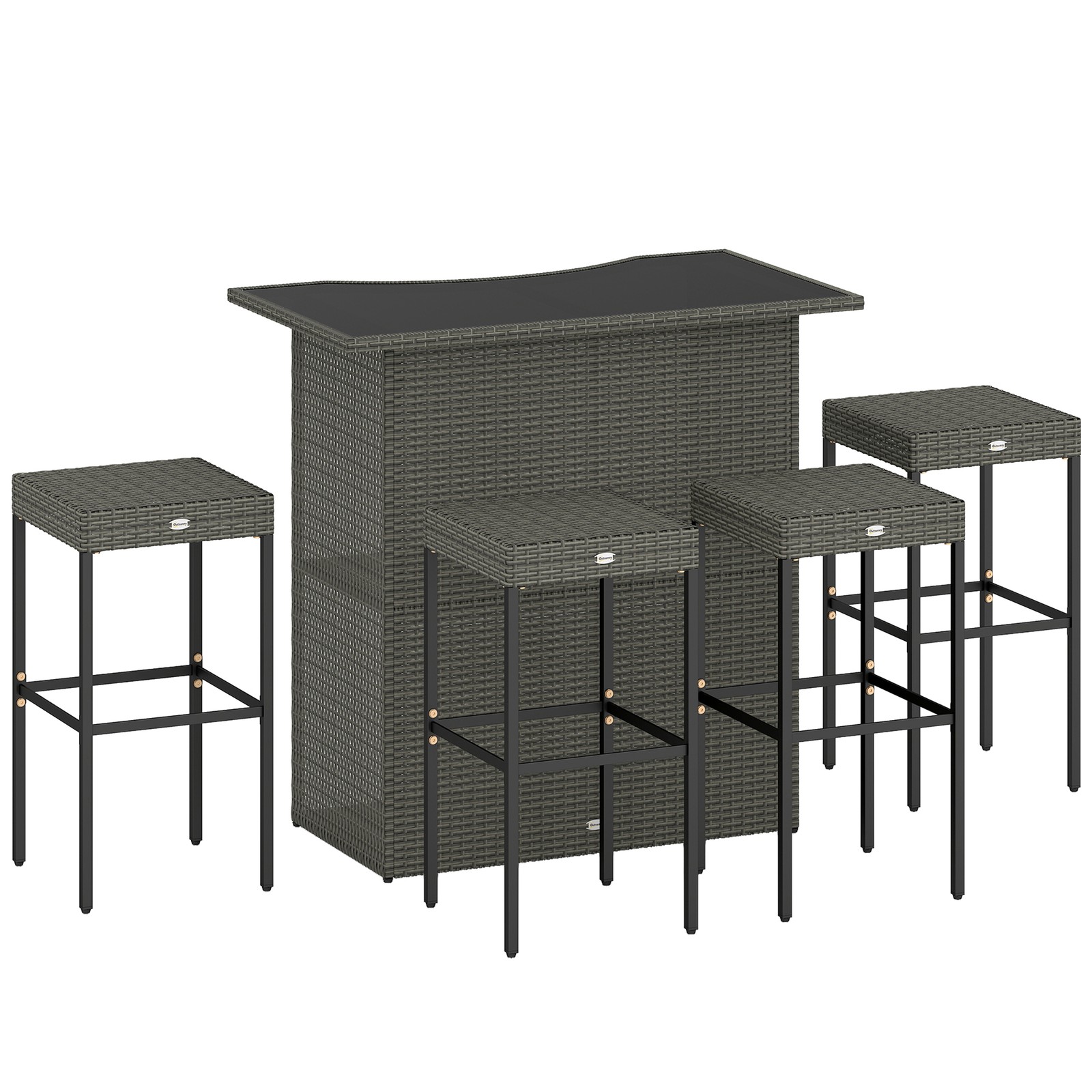 Wicker Outdoor Bar Set, High Top Outdoor Table and Chairs, Gray