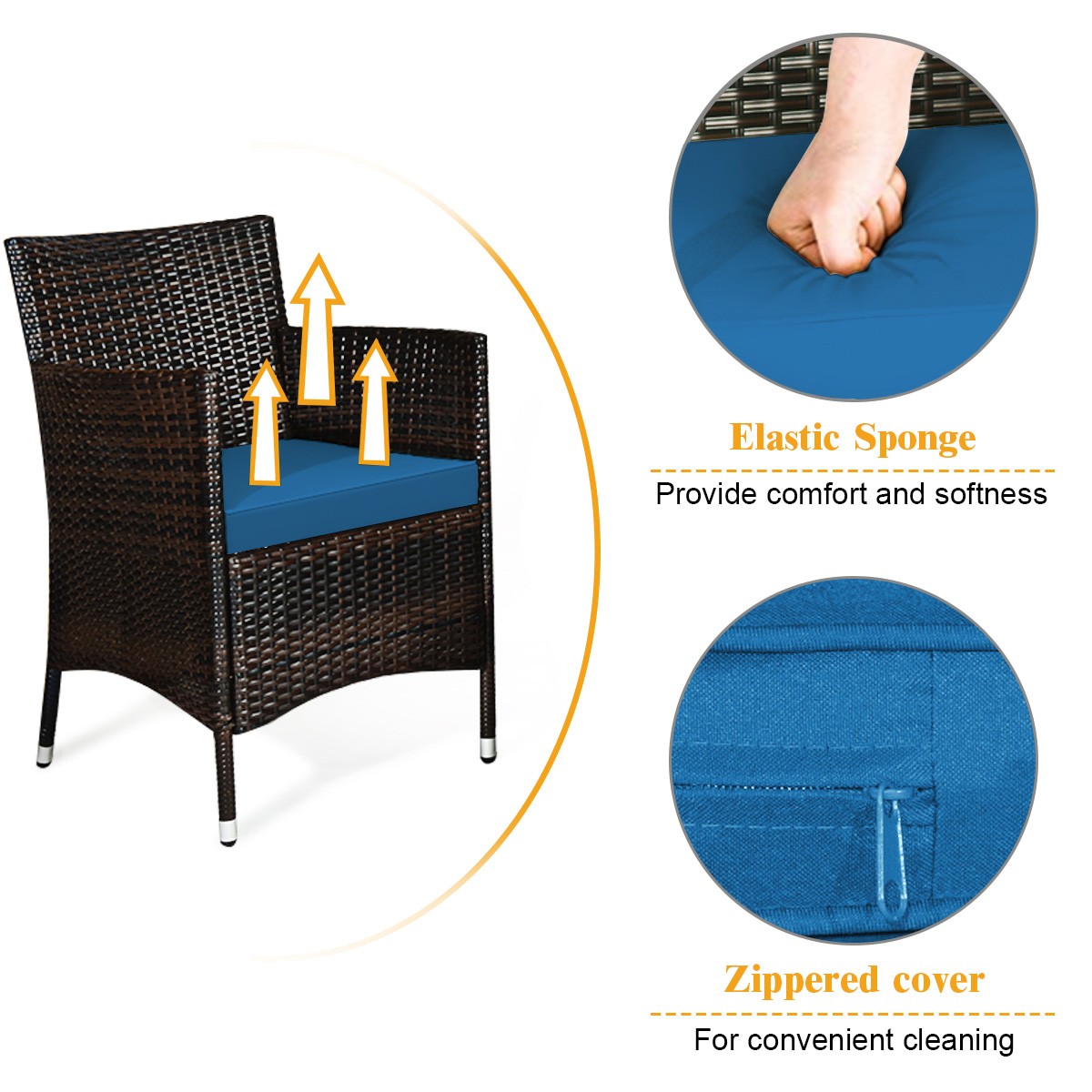 4PCS Rattan Patio Furniture Set Cushioned Sofa Chair Coffee Table Peacock Blue