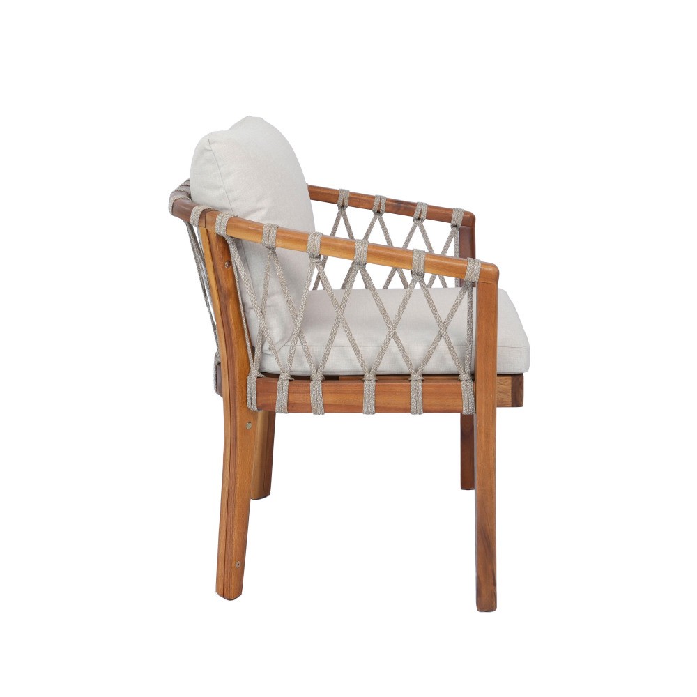 Set of 2 Outdoor Acacia Wood Dining Chair Armchair Patio Garden Balcony Cushion
