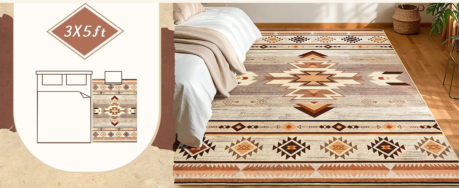 Western Rugs for Living Room, Non Slip Rustic Rug for Bedroom Dining Table