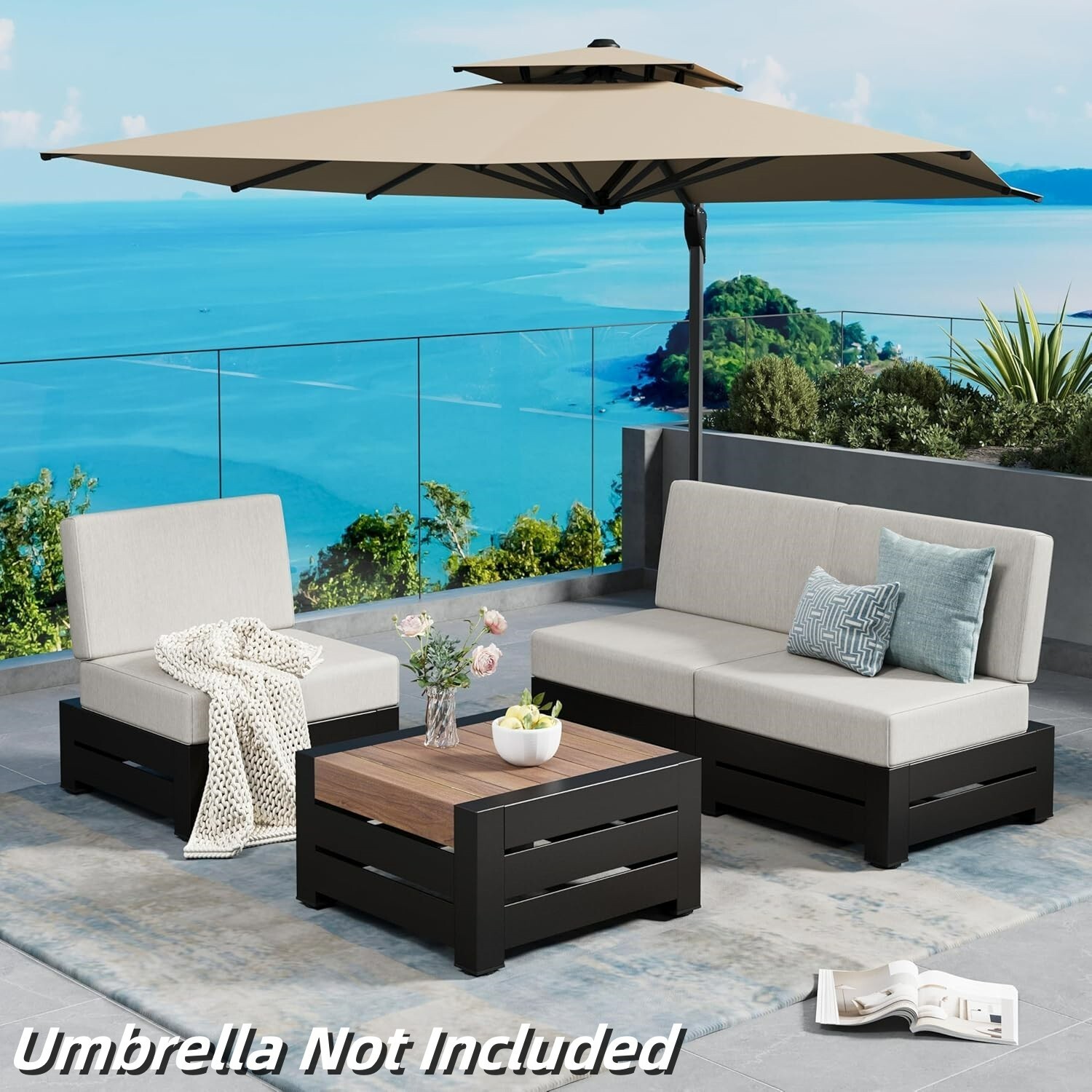 4 Pieces Patio Furniture Set 3Seat Outdoor Metal Frame Sectional Sofa Chair Set