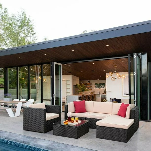 Luxury 6 Pieces Outdoor Patio Furniture Sets Wicker Sectional Sofa All-Weather 
