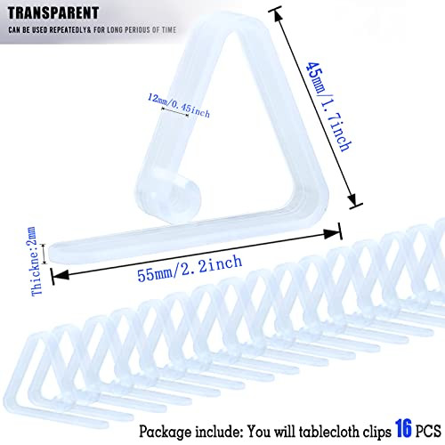 16PCS Clear Plastic Tablecloth Clips,Transparent Clear Tablecloth Clips,