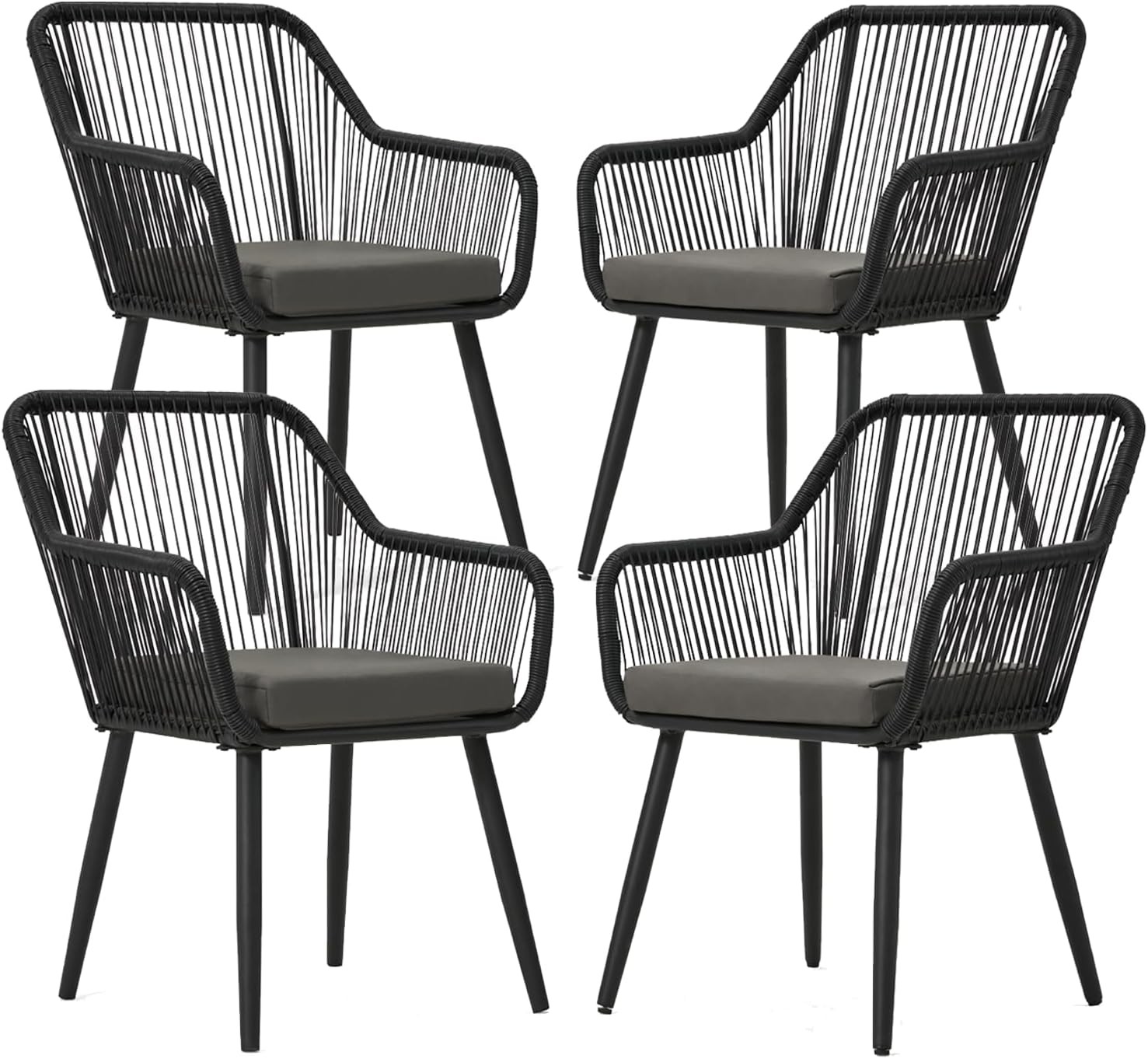 Set of Patio Wicker Chairs Rattan Outdoor Dining with Cushions Armrests 350lb