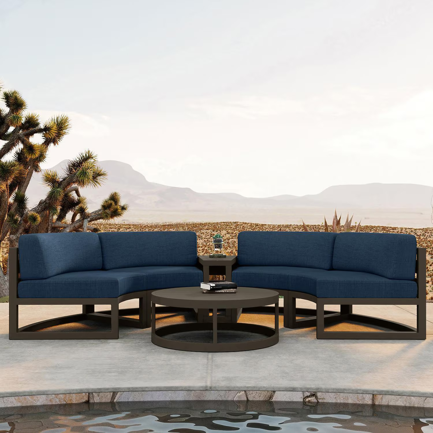 Misty Cove 4 Pc Aluminum Seating SetCurved Sectional in Slate/Spectrum Indigo