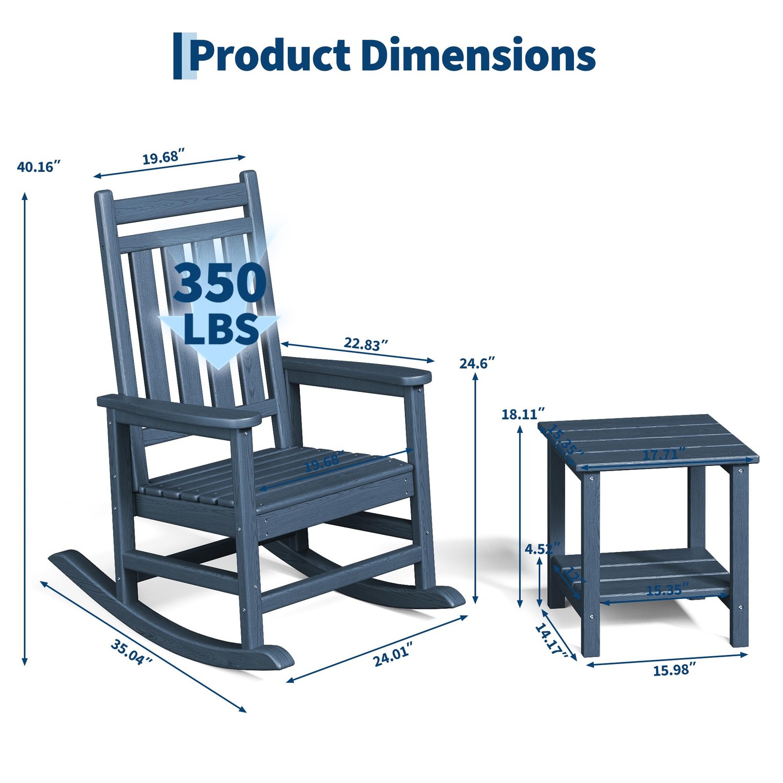 HDPE Rocking Chairs Set of 4/2/1 Outdoor Patio Porch Rockers Option w/Side Table
